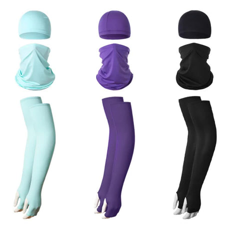 2 Sets Light Grey Cooling UV Protection Set - 2 Skull Cap, 2 Neck Gaiter & 4 Arm Sleeves for Outdoor Sports