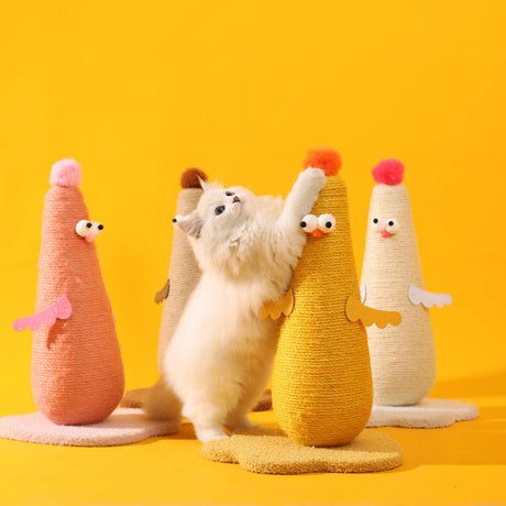 Coffee Adorable Chick Cat Scratching Post - Durable Sisal Rope Scratcher Toy for Cats & Kittens