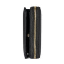 Black Compact RFID Genuine Leather Wallet for Women - Secure Zipper Card Holder & Coin Purse
