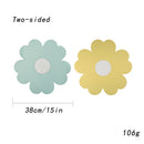 Blue Background With White Heart + Blue Background Set of 6 Reversible Flower Shaped Placemats - Waterproof PU Leather Dining Table Mats