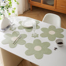 Blue Background With White Heart + Blue Background Set of 6 Reversible Flower Shaped Placemats - Waterproof PU Leather Dining Table Mats