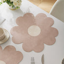 White Background With Blue Heart + Yellow Heart Set of 6 Reversible Flower Shaped Placemats - Waterproof PU Leather Dining Table Mats