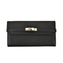 Black Elegant Women's Turn Lock Long Wallet - Black PU Leather Clutch Purse with Card Slots & Zipper Pocket