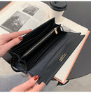 Black Elegant Women's Turn Lock Long Wallet - Black PU Leather Clutch Purse with Card Slots & Zipper Pocket