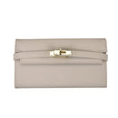 Beige Elegant Women's Turn Lock Long Wallet - Black PU Leather Clutch Purse with Card Slots & Zipper Pocket