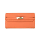 Orange Elegant Women's Turn Lock Long Wallet - Black PU Leather Clutch Purse with Card Slots & Zipper Pocket