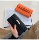 Grey Elegant Women's Turn Lock Long Wallet - Black PU Leather Clutch Purse with Card Slots & Zipper Pocket