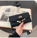Grey Elegant Women's Turn Lock Long Wallet - Black PU Leather Clutch Purse with Card Slots & Zipper Pocket