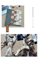 Black,Grey And Beige Unisex Retro Checkered Knit Scarf - Soft Thick Winter Shawl Wrap