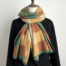 Black,Grey And Beige Unisex Retro Checkered Knit Scarf - Soft Thick Winter Shawl Wrap