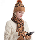 Purple Women's 3-Piece Winter Knit Set - Leopard Print Plush Lined Beanie Hat, Scarf & Touchscreen Gloves