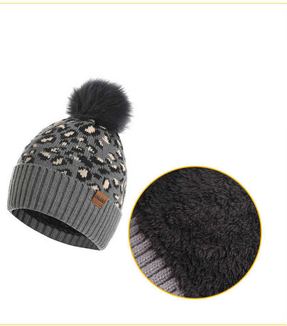 Pink Women's 3-Piece Winter Knit Set - Leopard Print Plush Lined Beanie Hat, Scarf & Touchscreen Gloves