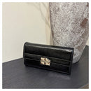 Black Elegant Women's RFID Blocking Long Wallet - PU Leather Clutch Purse with Clasp