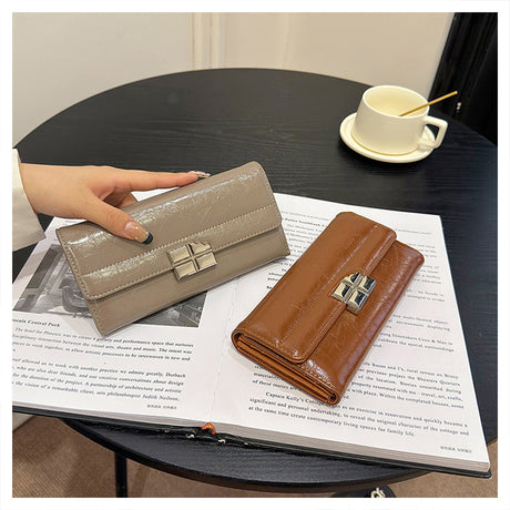 Red Elegant Women's RFID Blocking Long Wallet - PU Leather Clutch Purse with Clasp