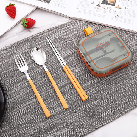 2 Sets Orange And Grey Portable Stainless Steel Cutlery Set -  Reusable Utensils (2 Fork, 2 Spoon, 2 pairs of Chopsticks) with Compact Travel Case