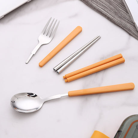 2 Sets Blue And Grey Portable Stainless Steel Cutlery Set -  Reusable Utensils (2 Fork, 2 Spoon, 2 pairs of Chopsticks) with Compact Travel Case