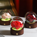 Orange Rose Handcrafted Crochet Flower LED Night Light - USB Rechargeable Glass Dome Lamp with Wood Base, 3 Color Modes