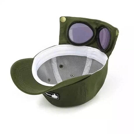Black Stylish Aviator Goggle Baseball Cap - Unisex Outdoor Cotton Sun Hat