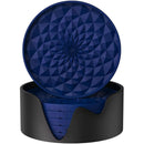 Dark Blue and Black Geometric Silicone Drink Coasters Set (6 Pack) with Holder - Non-Slip Table Protectors