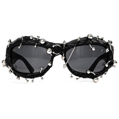 Pink Edgy Punk Rock Spiked Sunglasses - Statement Goth Studded Eyewear