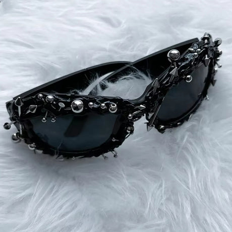 Pink Edgy Punk Rock Spiked Sunglasses - Statement Goth Studded Eyewear