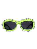 Bright Green Edgy Punk Rock Spiked Sunglasses - Statement Goth Studded Eyewear