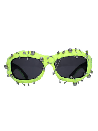Bright Green Edgy Punk Rock Spiked Sunglasses - Statement Goth Studded Eyewear