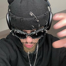 Bright Green Edgy Punk Rock Spiked Sunglasses - Statement Goth Studded Eyewear
