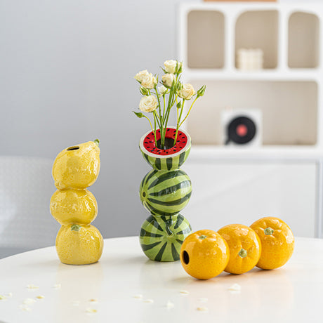 Orange Whimsical Stacked Orange Ceramic Vase - Modern Nordic Tabletop Decor