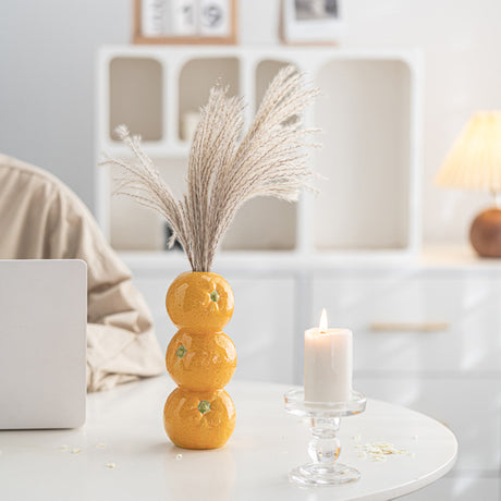 Orange Whimsical Stacked Orange Ceramic Vase - Modern Nordic Tabletop Decor