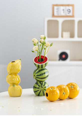 Orange Whimsical Stacked Orange Ceramic Vase - Modern Nordic Tabletop Decor