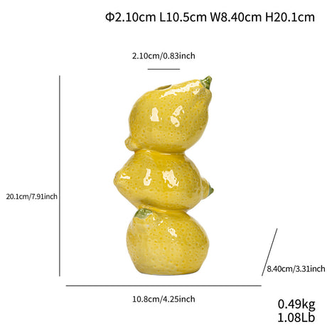 Yellow Zesty Stacked Lemon Ceramic Vase - Cheerful Nordic Tabletop Decor