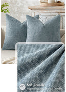 Dark Red Plush Chenille Cushion Covers Set of 2 - Soft Textured Decorative Throw Pillow Cases for Sofa Couch, 45x45cm