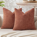 Pink Plush Chenille Cushion Covers Set of 2 - Soft Textured Decorative Throw Pillow Cases for Sofa Couch, 45x45cm