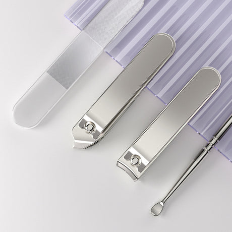2 Sets Purple Portable 4-Piece Manicure Set - Compact Nail Grooming Kit with Stainless Steel Clippers, File & Stylish Case