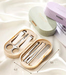 Green Compact 7-Piece Manicure Set - Stainless Steel Nail Grooming Kit with Stylish Travel Case
