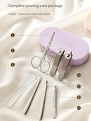 Green Compact 7-Piece Manicure Set - Stainless Steel Nail Grooming Kit with Stylish Travel Case