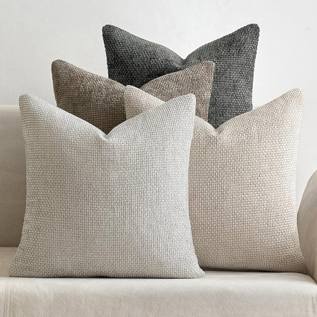 Dark Green Plush Chenille Cushion Covers Set of 2 - Soft Textured Decorative Throw Pillow Cases for Sofa Couch, 45x45cm