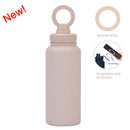 Beige 1L Stainless Steel Water Bottle with Magnetic Phone Holder Lid - Portable Hydration & Hands-Free Stand