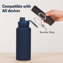 Grey 1L Stainless Steel Water Bottle with Magnetic Phone Holder Lid - Portable Hydration & Hands-Free Stand