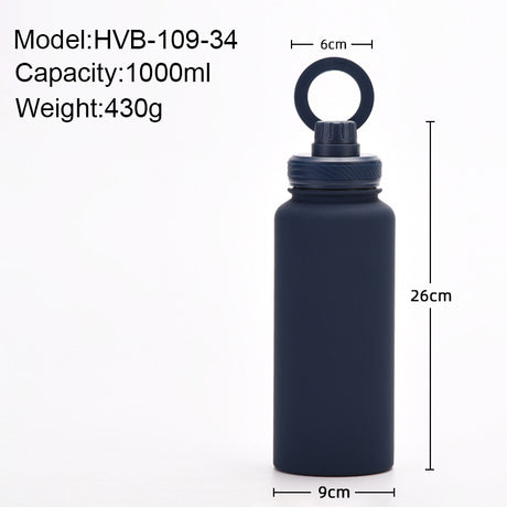 Grey 1L Stainless Steel Water Bottle with Magnetic Phone Holder Lid - Portable Hydration & Hands-Free Stand