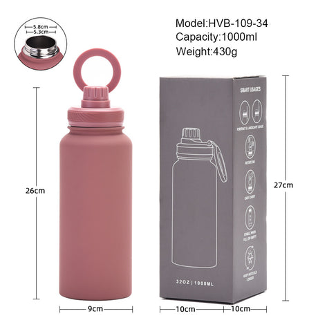 Grey 1L Stainless Steel Water Bottle with Magnetic Phone Holder Lid - Portable Hydration & Hands-Free Stand