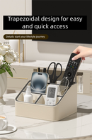 Black Stylish PU Leather Desktop Organizer Caddy - Multi-Compartment Holder for Remotes, Office Supplies, Makeup