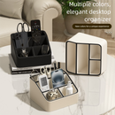 White and Black Stylish PU Leather Desktop Organizer Caddy - Multi-Compartment Holder for Remotes, Office Supplies, Makeup