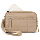Khaki RFID Blocking Nylon Wristlet Clutch Wallet - Compact Waterproof Pouch with Card Slots & ID Window