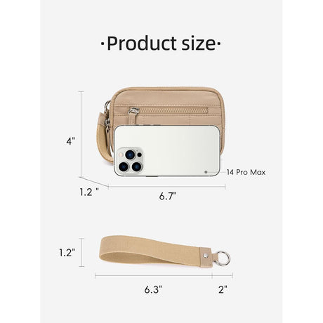 Khaki RFID Blocking Nylon Wristlet Clutch Wallet - Compact Waterproof Pouch with Card Slots & ID Window