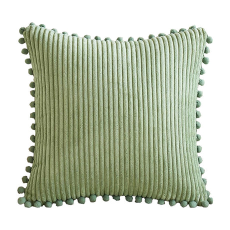 Black Soft Corduroy Cushion Cover Set (1 Square + 1 Rectangular) with Pom Pom Trim - Decorative Throw Pillow Cases for Sofa Couch