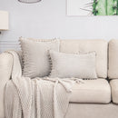 Light Grey Soft Corduroy Cushion Cover Set (1 Square + 1 Rectangular) with Pom Pom Trim - Decorative Throw Pillow Cases for Sofa Couch