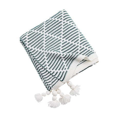 Grey and Beige Diamond Pattern Soft Cozy Knit Throw Blanket with Tassels - Geometric Pattern Lightweight Acrylic Blanket for Sofa Couch Bed, 130x150cm
