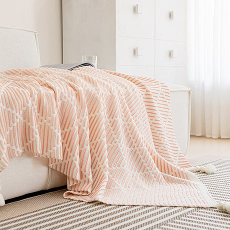 Brown and Beige Diamond Pattern Soft Cozy Knit Throw Blanket with Tassels - Geometric Pattern Lightweight Acrylic Blanket for Sofa Couch Bed, 130x150cm